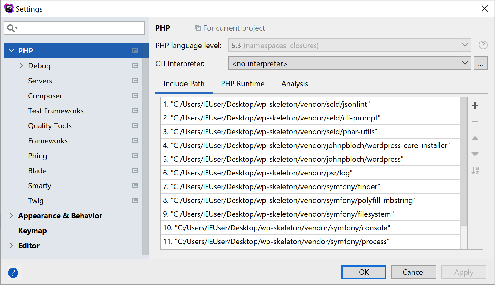XAMPP php settings XAMPP php settings
