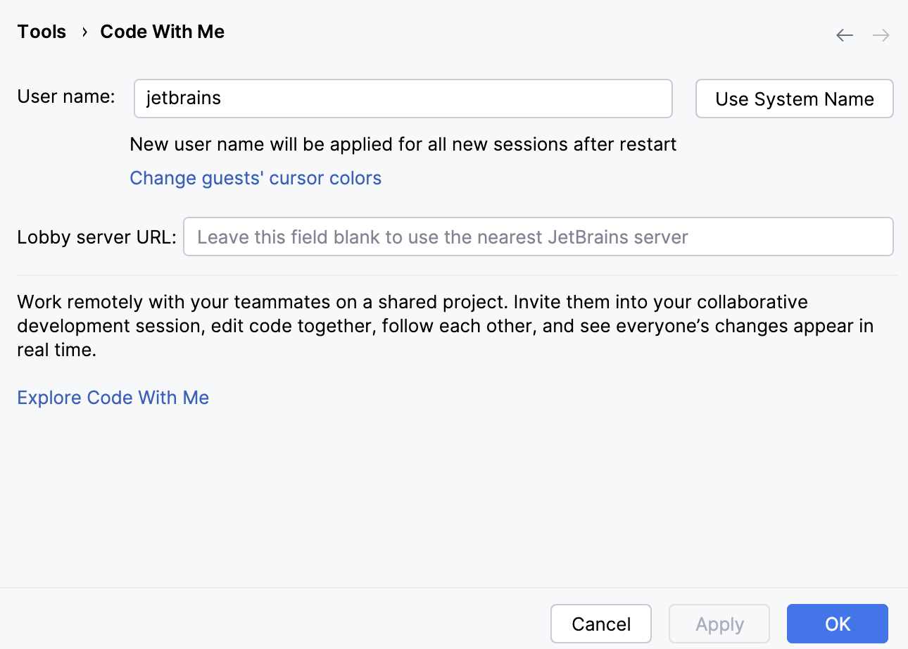 Code With Me settings