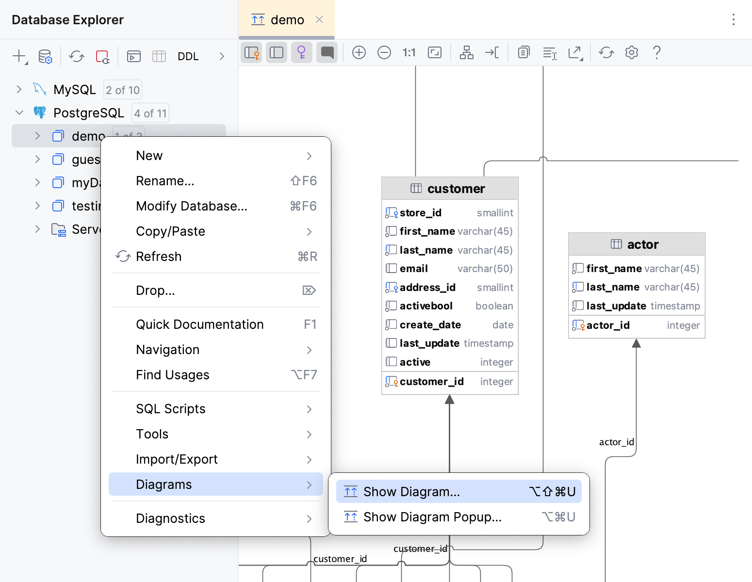 Generate a diagram for a database object Generate a diagram for a database object