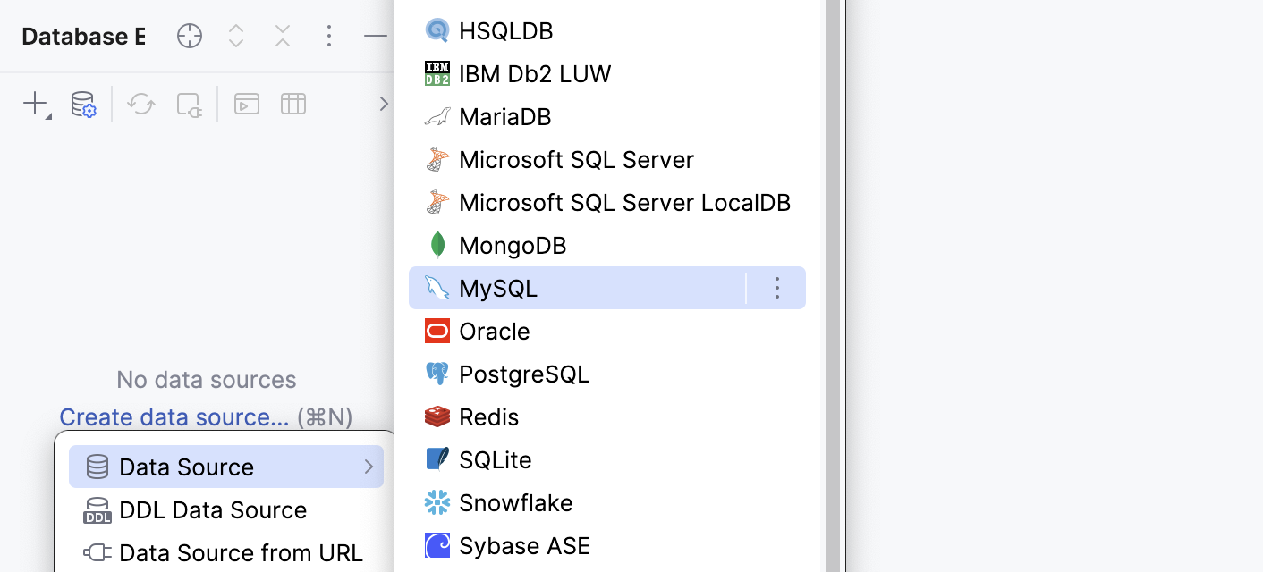 Select the mysql% data source