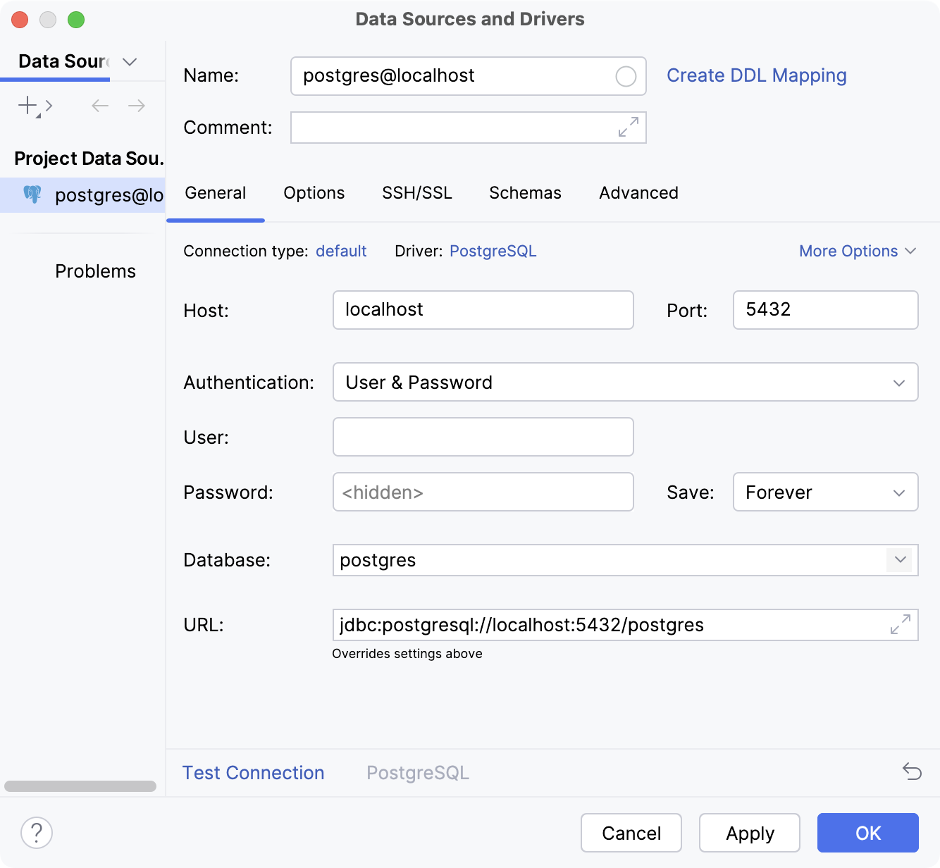 The new data source settings The new data source settings