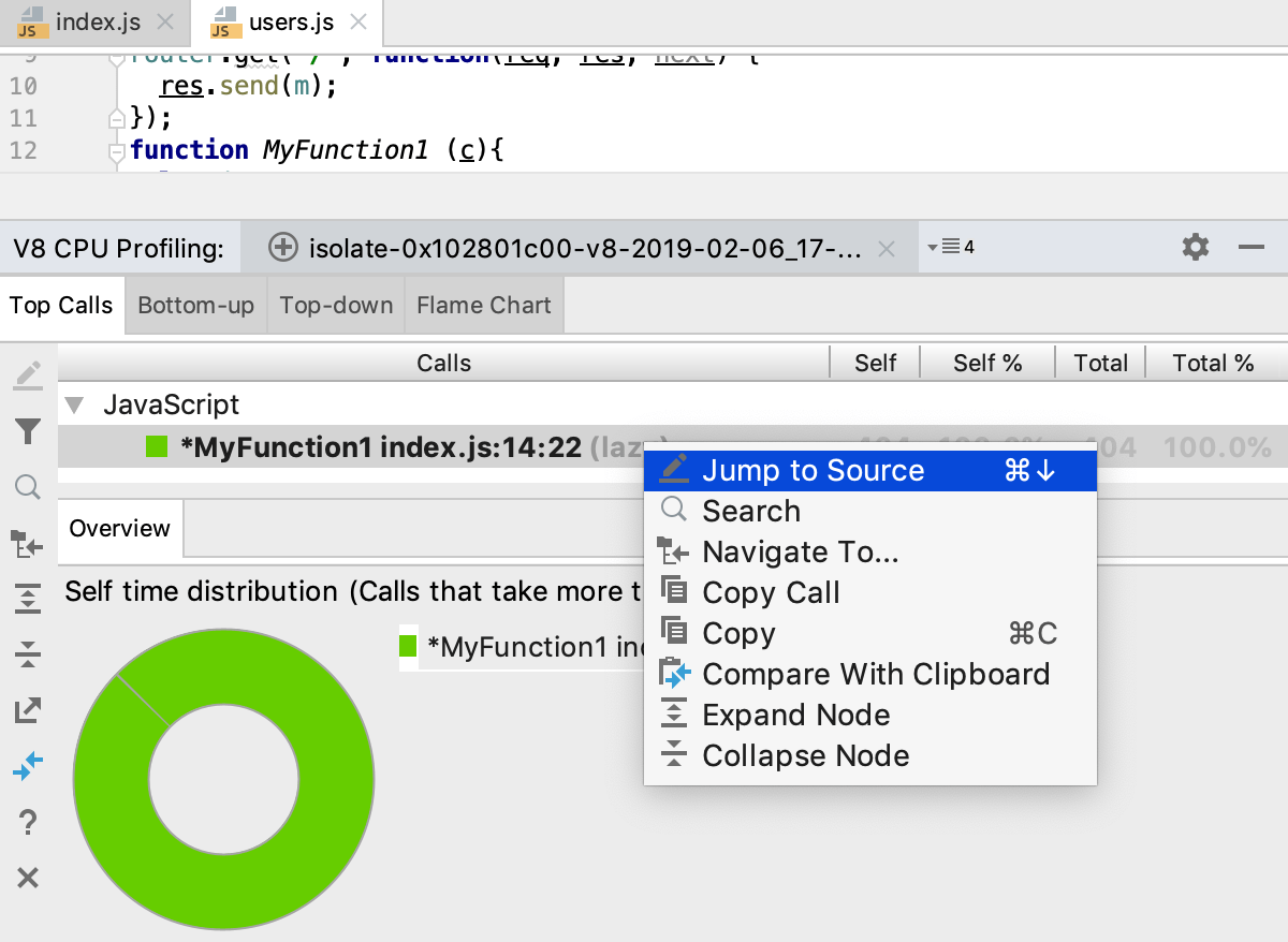 V8 CPU profiling: Top Calls tree V8 CPU profiling: Top Calls tree