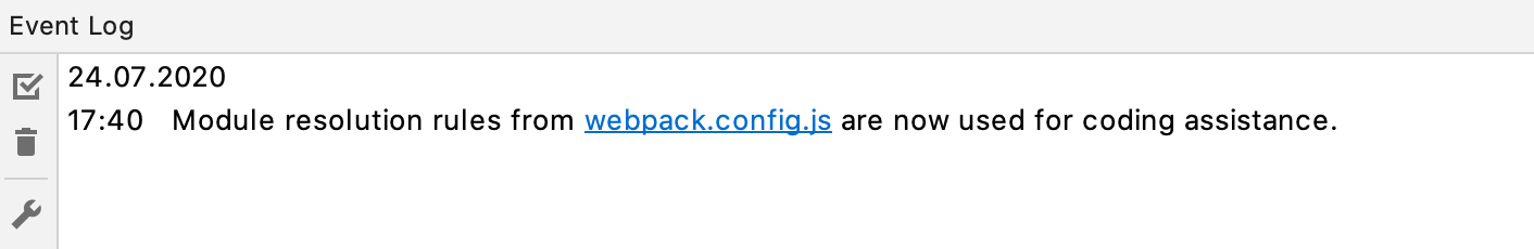 Notification about using webpack.config.js for module resolution and code completion Notification about using webpack.config.js for module resolution and code completion