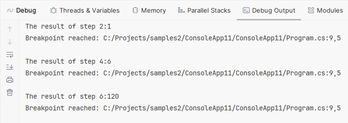 JetBrains Rider: evaluating expressions on tracepoint JetBrains Rider: evaluating expressions on tracepoint